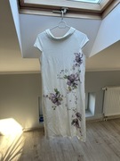 Kremowa sukienka Tatuum elegancka klasyczna kwiaty elastyczna dopasowana 