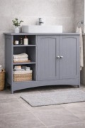 Szafka pod umywalkę 90 cm szara Songmics BBC410P36 łazienkowa