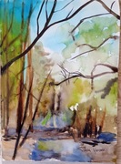 Droga w Lesie Głogowskim, akwarela, A4, Skoczyk 