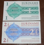 Banknoty Surinam 1, 2 dolary 2004 UNC Zestaw 2 sztuki