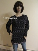 SWEDEMOUNT damska czarna bluzka w norweski wzór jak nowa 100% wełna_ 44