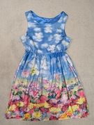 Niebieska kolorowa elegancka sukienka wizytowa w kwiatki H&M ok. 128 - 134