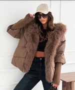 Kurtka puchowa czekoladowy brąz  z futerkiem r.Xl 