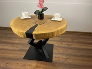 Stolik kawowy LOFT dębowy, gruby blat 8 cm, czarna noga loftowa