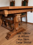 Komplet dębowych mebli do jadalni – stół + 9 krzeseł