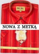 Koszula męska czerwona w paski na krótki rękaw kołnierzyk 39/40