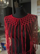 Kołnierz makrame czerwony folk 