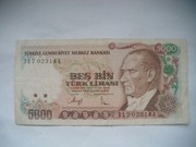 BANKNOT  TURCJA 5000 Lirasi 1970 r.