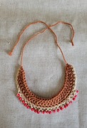 Naszyjnik handmade gruby sznurek ceglany czerwone koraliki