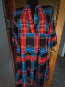 Sukienka krata czerwono czarno granatowa oversize falbanki