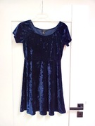 granatowa welurowa sukienka z krótkim rękawem świąteczna sylwestrowa M