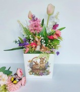 Stroik wielkanocny handmade zajączki tulipany dekoracja prezent