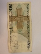 Banknot 50 zł z destruktem i ciekawym numerem seryjnym 