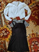 Zestaw galowy  top, czarna sukienka, biały sweter HM 152-158 bdb