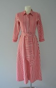 Zara długa biało czerwona sukienka w paski bawełna old money 36 S