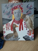 Olejny obraz "Look, the neighbors' swallows have come" 46 x 55 cm