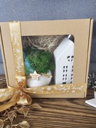 Box zestaw świąteczny mech chrobotek doniczka kominek latarenka