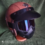 KASK OTWARTY RETRO SKÓRZANE POSZYCIE, MASKA