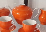 Ćmielów Pomarańczowy zestaw do herbaty dla 6 osób Garnitur Porcelana