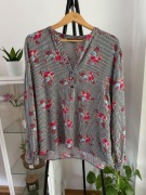 Bluzeczka w paski w kwiaty floral print luźny fason 44 XXL plus size