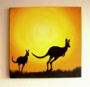 Kangury Obraz ręcznie malowany akryl na płótnie 40x40