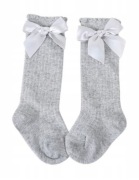 Bawełniane podkolanówki gładkie 0-2 9-14cm kokardka kokarda