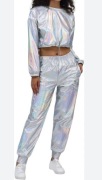 Nowy! Holograficzny 38 M metaliczny dres bluza lata 70 80 90