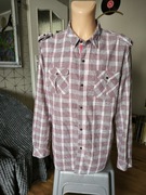 Zanerobe koszula męska w kratkę długi rękaw bawełna len XL czerwona biała