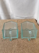 Zabytkowe szklane szufladki do kredensu 2 sztuki 