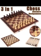 3W1 DREWNIANE SZACHY, WARCABY, BACKGAMMON. Duże 34X34 cm