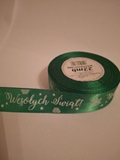 Wstążka tasiemka świąteczna zielona szer.25 mm; dł.22 m