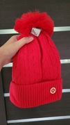 XHX czerwona   czapka zimowa ocieplana z pomponem 
