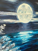 Światło Księżyca Obraz Olejny 70x100 Noc Morze Srebro Magia Jezioro