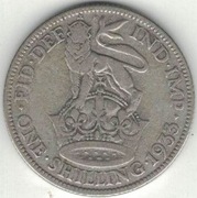 Wielka Brytania 1 szyling shilling 1933 - 23,59 mm - srebro Ag
