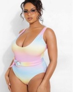 Strój kąpielowy jednoczęściowy r44 ombre pastwlowy z paskiem 