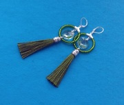 Kolczyki z chwostami Chwosty Frędzle chwost Oliwkowe z kryształami