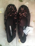 ZARA Balerinki z cekinami czekoladowe 38