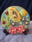 Panel ceramiczny Słoneczniki kwiaty pszczoły biedronki rękodzieło,14cm