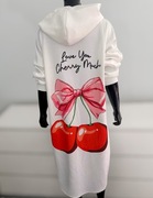 Nowa tunika / sukienka typu bluza z kapturem. duży nadruk wiśni i kokardy