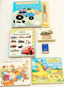 Zestaw książek 5 szt. książeczki pojazdy kredki szablony wierszyki książki 