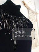 Nowy bez metki piękny czarny jedwabny golf z koralikami rozm S/M