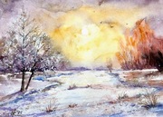 Jasny zimowy dzień Original Akwarela A4