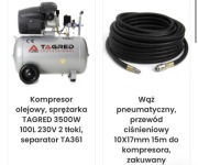 Kompresor olejowy, sprężarka TAGRED 3500W 100L 230V 2 tłok separator