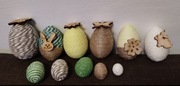 Zestaw 11 szt. jajek owiniętych sznurkiem rękodzieło 