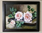 Obraz olejny Bukiet Róże na paterze z ramą