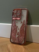 Etui iPhone 15 Pro Max | Motyw łabędzia + brokat | Różowe złoto
