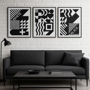 Tryptyk 3x plakaty geometryczne wzory czarno białe 40x50 cm komplet zestaw