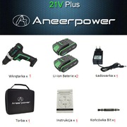 Wkrętarka-wiertarka aku. 21v, 2x1,5Ah 45Nm 2biegi