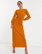 ASOS Design marszczona w talii sukienka maxi w kolorze rdzy 36 S NOWA