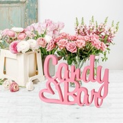 Drewniany napis na stół Candy Bar Słodki stół Napis Biały/Różowy